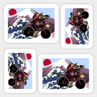 Japanese Samurai Cycling through Rushing Waves Sticker